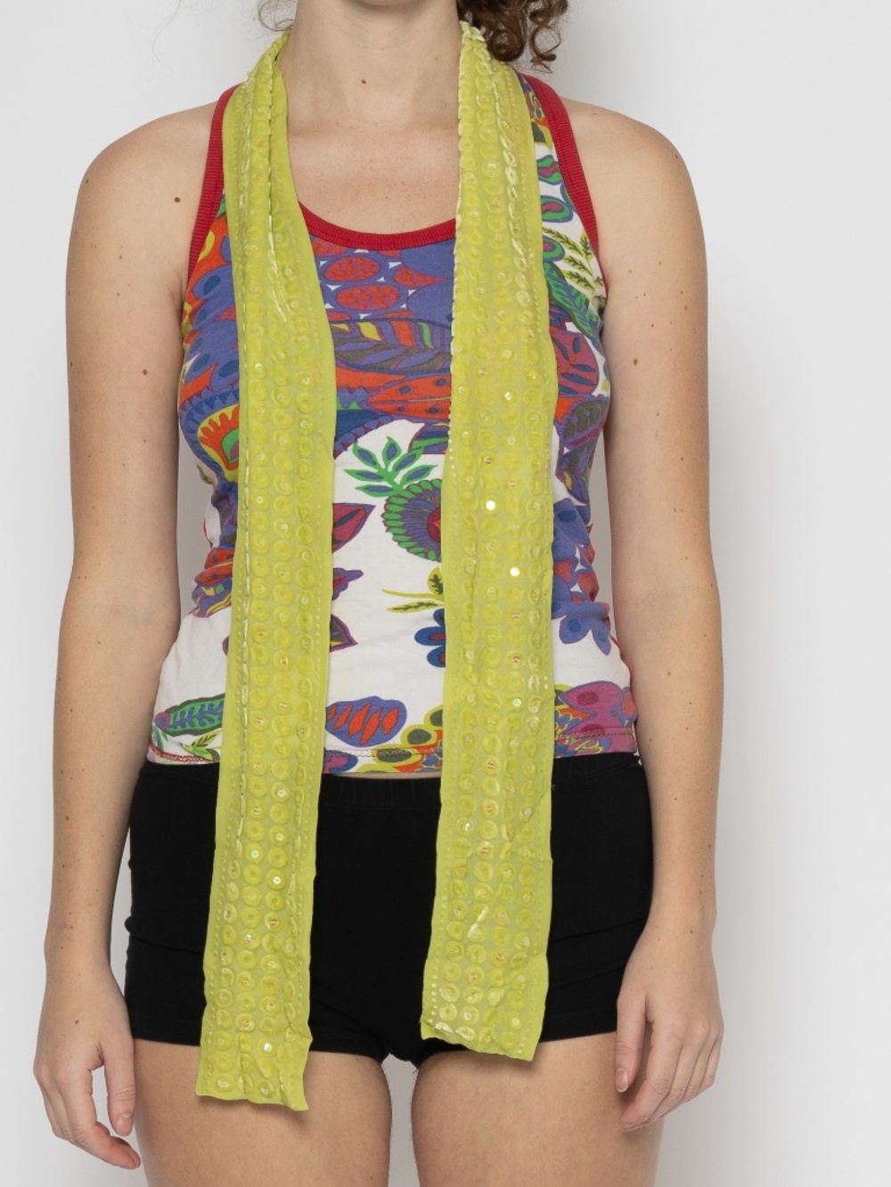 Y2k velvet sequin scarf silk green polka dot print skinny scarf